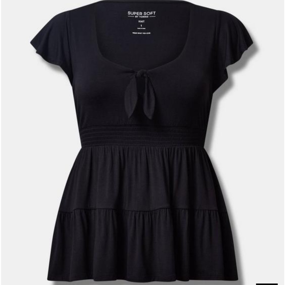 Super Soft Tie Front Keyhole Babydoll Top